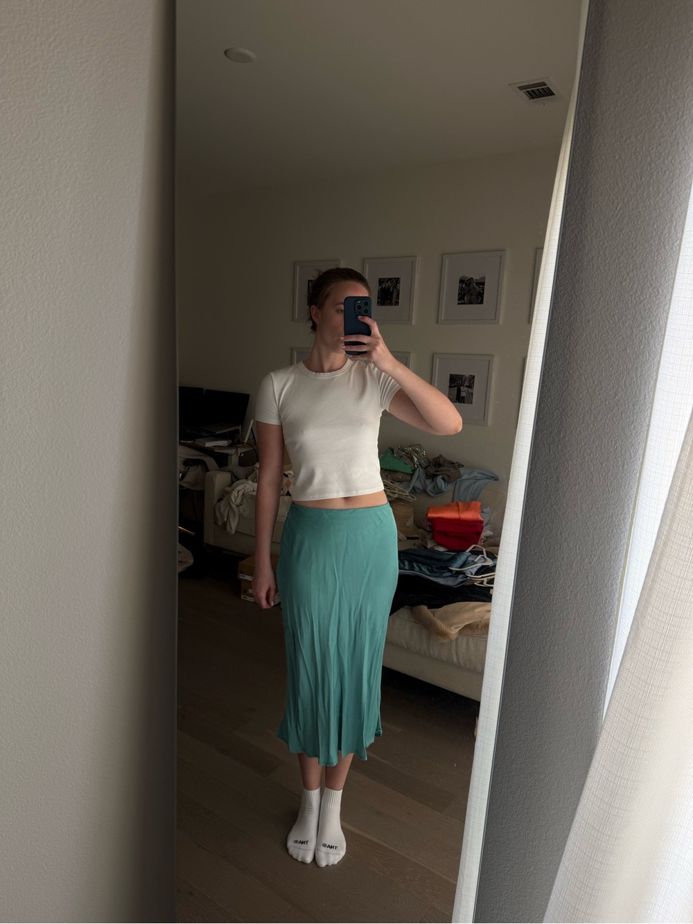 Velvet by Graham & Spencer Teal Midi Slip Skirt